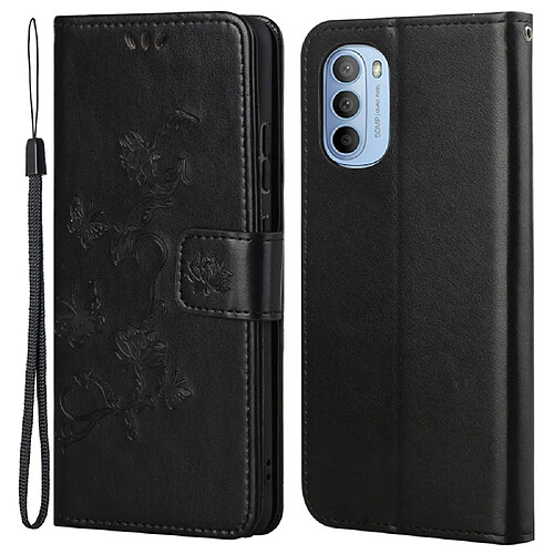 Etui en PU anti-rayures, motif papillons et fleurs avec support noir pour votre Motorola Moto G31/G41