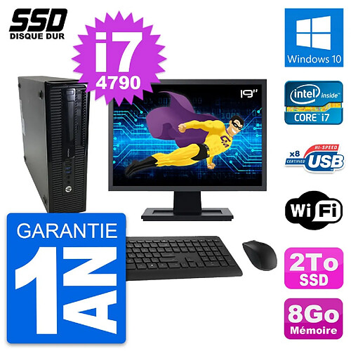 PC HP ProDesk 400 G1 SFF Ecran 19" Intel i7-4790 RAM 8Go SSD 2To Windows 10 Wifi · Occasion