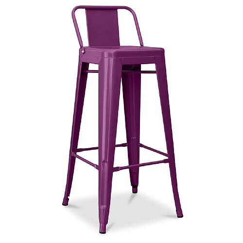 ICONIK INTERIOR Tabouret de bar avec dossier - Design industriel - 76cm - Nouvelle édition - Stylix Violet