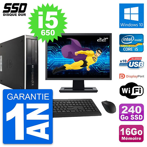 PC HP 8100 SFF Ecran 22" Intel Core i5-650 RAM 16Go SSD 240Go Windows 10 Wifi · Occasion