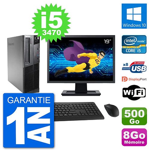 PC Lenovo M92p SFF Ecran 19" Intel i5-3470 RAM 8Go Disque 500Go Windows 10 Wifi · Occasion