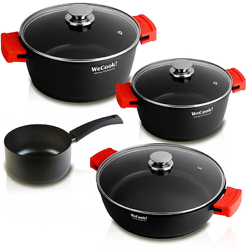 Batterie de cuisine à induction 4 pièces en aluminium anti-adhésif sans PFOA, , Noir, Wecook, Ecostone