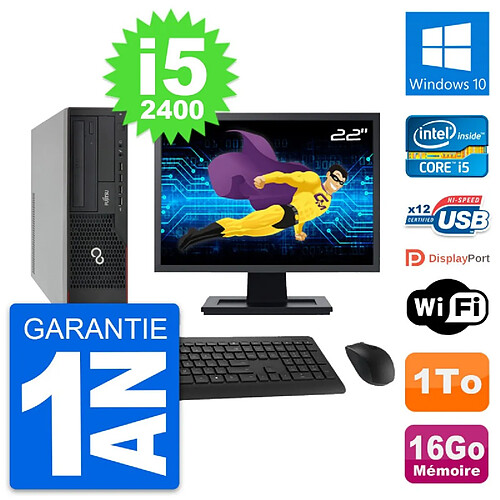 PC Fujitsu E910 DT Ecran 22" Intel i5-2400 RAM 16Go Disque 1To Windows 10 Wifi · Occasion