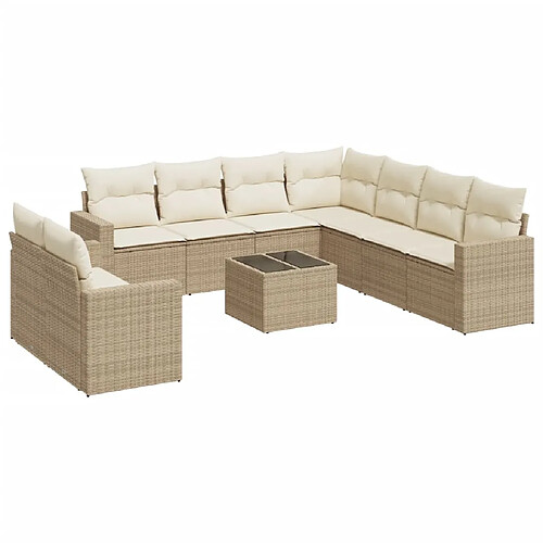 Maison Chic Salon de jardin avec coussins 10 pcs | Ensemble de Table et chaises | Mobilier d'Extérieur beige résine tressée -GKD58052