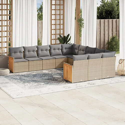 vidaXL Salon de jardin 11 pcs avec coussins beige résine tressée