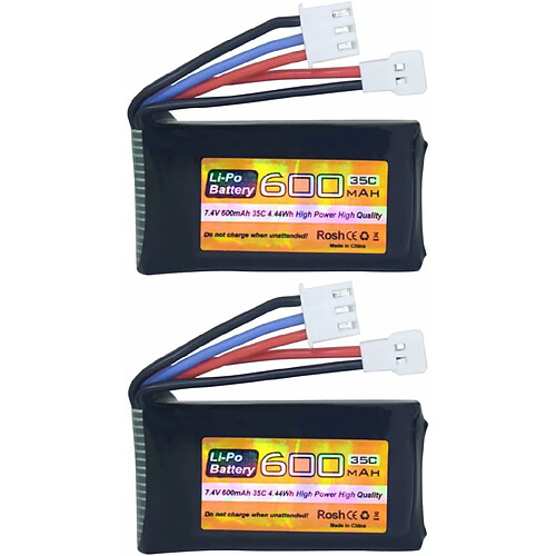 Lot de 2 Batteries LiPo 7.4V 600mAh 35C 2S avec Prise Molex - Compatible avec FMS FCX24 RC Car Truck et Véhicules d’escalade électriques