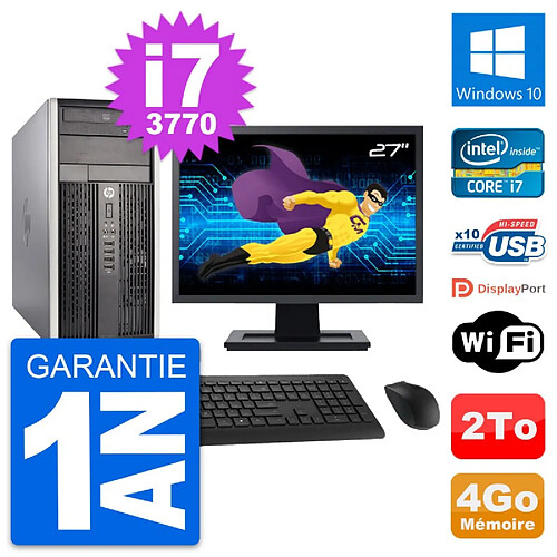 PC Tour HP Pro 6300 CMT Ecran 27" i7-3770 RAM 4Go Disque Dur 2To Windows 10 Wifi · Occasion