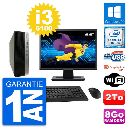 PC HP ProDesk 600 G3 SFF Ecran 22" i3-6100 RAM 8Go Disque 2To Windows 10 Wifi · Occasion