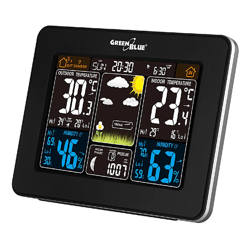 Station météo sans fil avec écran LCD capteur extérieur GreenBlue GB523