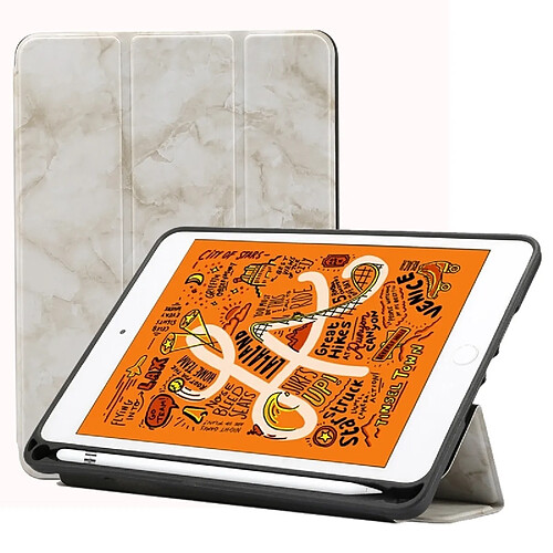 Wewoo Housse Étui Coque Etui à rabat horizontal en marbre avec Motif texture pour iPad Mini 2019avec support à trois rabattables et fente stylo et fonction veille / réveil blanc