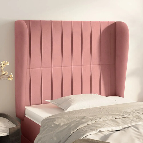 Maison Chic Tête de lit scandinave avec oreilles,meuble de chambre Rose 83x23x118/128 cm Velours -MN81049