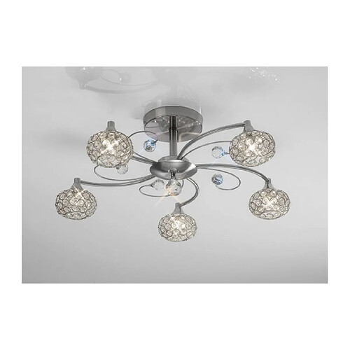 Luminaire Center Semi Plafonnier Cara 5 Ampoules nickel satiné/cristal