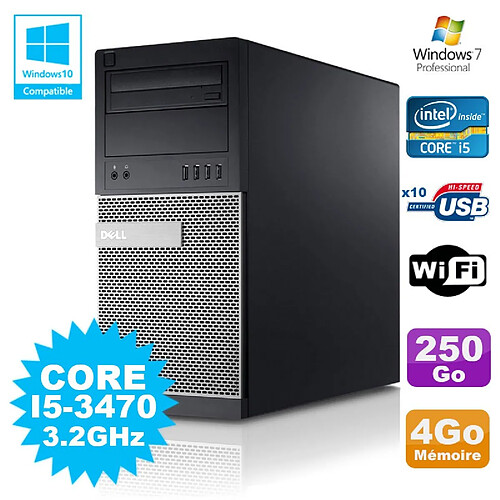 PC Tour Dell Optiplex 790 Intel I5-3470 3.2Ghz 4Go 250Go DVD WIFI Win 7 · Occasion