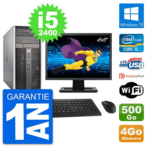 PC Tour HP Pro 6300 CMT Ecran 22" i5-2400 RAM 4Go Disque 500Go Windows 10 Wifi · Occasion