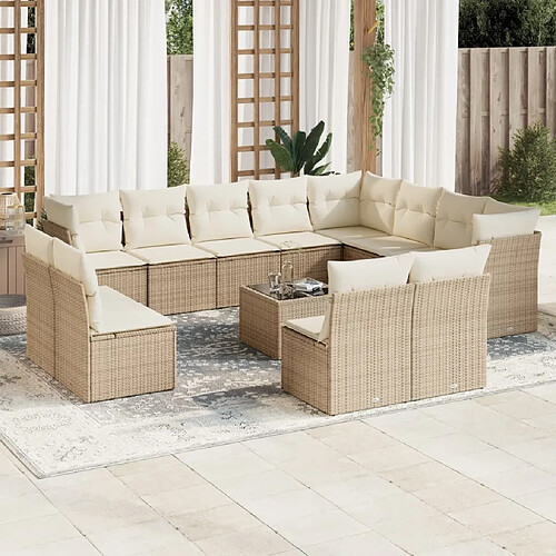 vidaXL Salon de jardin avec coussins 13 pcs beige résine tressée