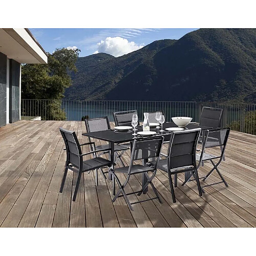 Wilsa Garden Salon de jardin design 8 personnes Modulo noir