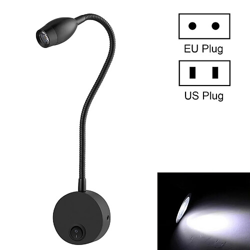 Wewoo Applique murale Luminaire 3W 160 LM 3000-3200K Noir Shell Flexible col de cygne LED Wall Mount lumière Lampe de lecture murale, obtenu la certification CE / FCC, longueur de de cygne: 30cm, Plug EU de livraison par défaut blanche