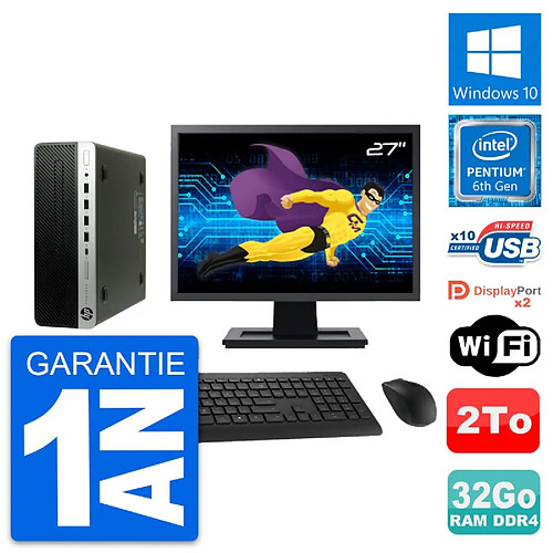 PC HP 600 G3 SFF Ecran 27" Intel G4400 RAM 32Go Disque Dur 2To Windows 10 Wifi · Occasion