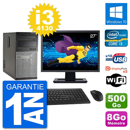 PC Tour Dell 7020 Ecran 27" Intel i3-4130 RAM 8Go Disque 500Go Windows 10 Wifi · Occasion