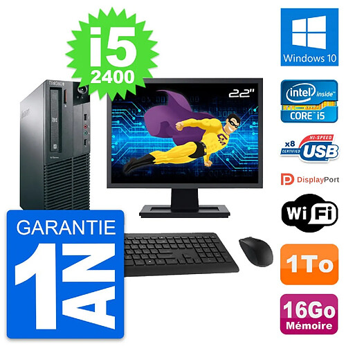 PC Lenovo M81 SFF Ecran 22" Intel i5-2400 RAM 16Go Disque 1To Windows 10 Wifi · Occasion