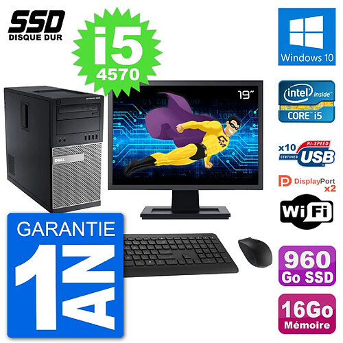 PC Tour Dell 7020 Ecran 19" Intel i5-4570 RAM 16Go SSD 960Go Windows 10 Wifi · Occasion