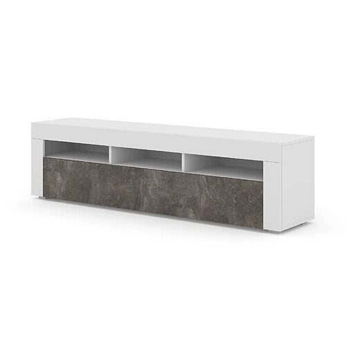 BIM FURNITURE Meuble TV MORENO blanc mat / béton foncé