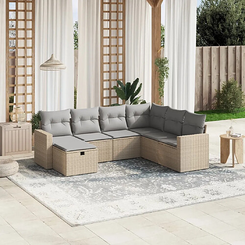 vidaXL Salon de jardin avec coussins 7pcs mélange beige résine tressée