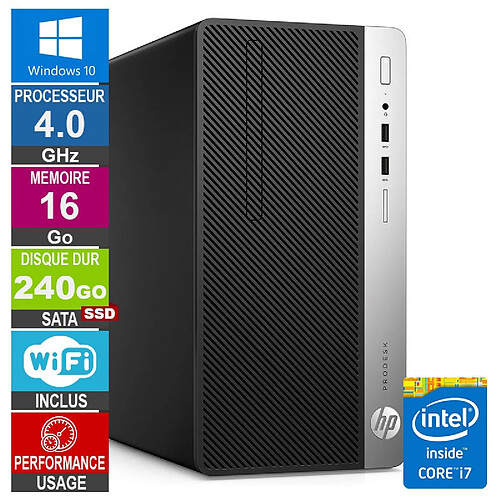 PC HP ProDesk 400 G4 MT i7-6700 4GHz 16Go/240Go SSD Wifi W10 · Reconditionné