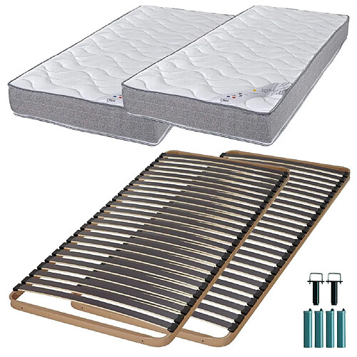 Ebac Matelas mousse + Sommier métal C224 2x90x200 Wave - Hauteur 19 cm - Soutien ferme