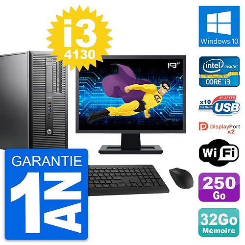 PC Tour HP 600 G1 Ecran 19" Intel i3-4130 RAM 32Go Disque 250Go Windows 10 Wifi · Occasion