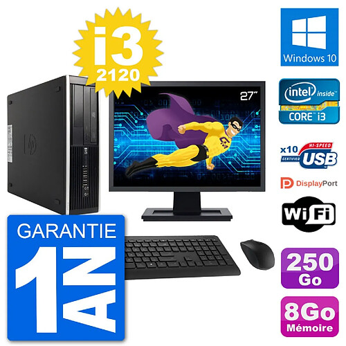 PC HP 8300 SFF Ecran 27" Intel i3-2120 RAM 8Go Disque 250Go Windows 10 Wifi · Occasion