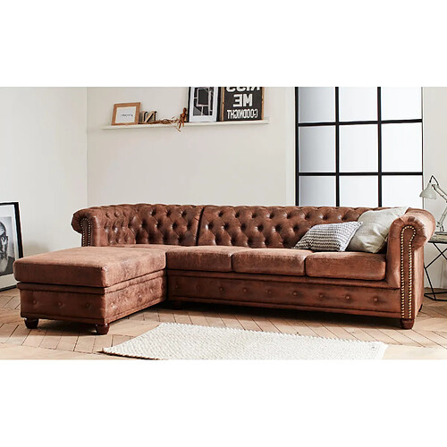 Lisa Design Winston - Canapé d'angle Chesterfield - 4 places - style industriel - gauche