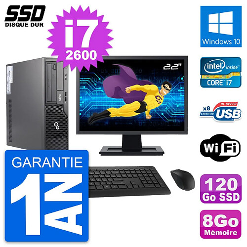 PC Fujitsu E500 E85+ DT Ecran 22" i7-2600 RAM 8Go SSD 120Go Windows 10 Wifi · Occasion