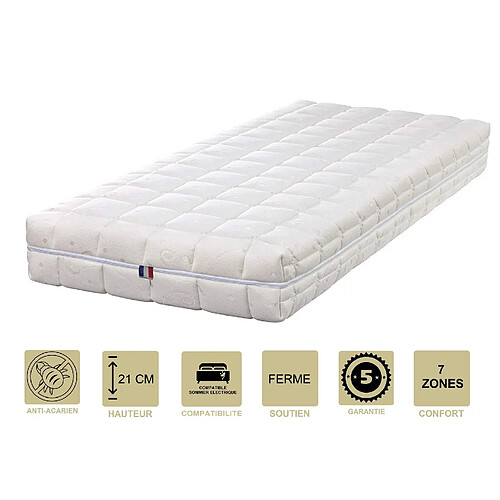 Literie Julien Matelas Face été Latex Naturel 80 Kg/m3 Face Hiver Mémoire de forme 60 Kg/m3 + Alèse 160x200 x 21 cm Ferme - Spécial Sommier Electrique - Déhoussable Housse Lavable - 7 Zones de Confort