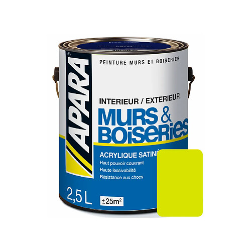 Apara Peinture intérieure couleur, acrylique satinée-2.5 litres-Soufre