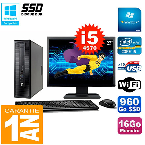 PC HP EliteDesk 800 G1 SFF Ecran 22" Core I5-4570 16Go Disque 960 Go SSD Wifi W7 · Occasion