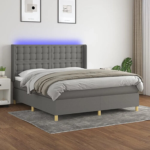 vidaXL Sommier à lattes de lit matelas LED Gris foncé 160x200 cm Tissu