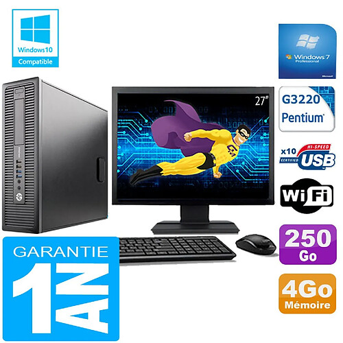 PC HP EliteDesk 800 G1 SFF Intel G3220 4 Go Disque 250 Go Wifi W7 Ecran 27" · Occasion