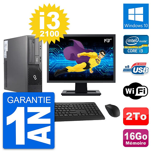 PC Fujitsu E500 DT Ecran 19" Intel i3-2100 RAM 16Go Disque 2To Windows 10 Wifi · Occasion