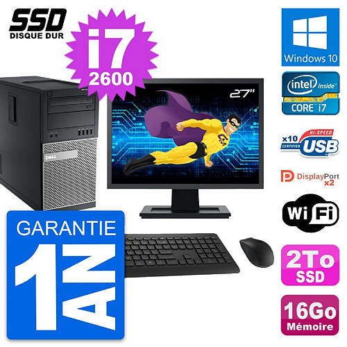 PC Tour Dell 9010 Ecran 27" Intel Core i7-2600 RAM 16Go SSD 2To Windows 10 Wifi · Occasion