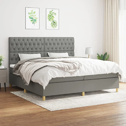 vidaXL Sommier à lattes de lit avec matelas Gris foncé 200x200cm Tissu