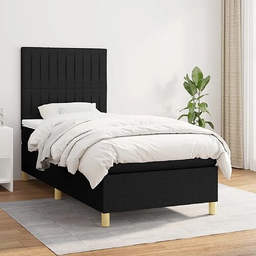 vidaXL Sommier à lattes de lit avec matelas Noir 100x200 cm Tissu