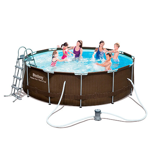 Piscine Hors Sol Tubulaire Bestway Power Steel Ronde Ø427x122 cm Épurateur à Cartouche Bâche, Échelle