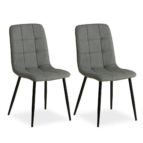 Decoshop26 Lot de 2 chaises de salle à manger cuisine confortable et moderne en tissu gris pieds en métal noir CDS06101