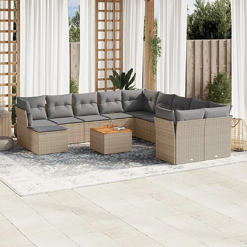 vidaXL Salon de jardin et coussins 12 pcs mélange beige résine tressée