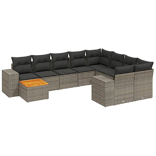 Maison Chic Salon de jardin avec coussins 10 pcs, Ensemble Tables et chaises de jardin, gris résine tressée -GKD421724