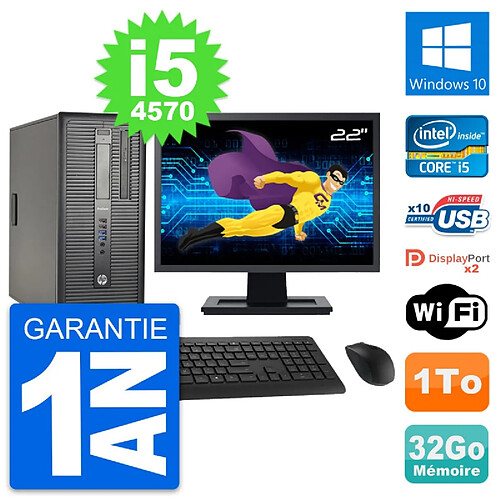 PC Tour HP ProDesk 600 G1 Ecran 22" i5-4570 RAM 32Go Disque 1To Windows 10 Wifi · Occasion