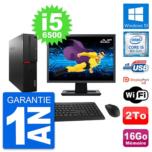 PC Lenovo M800 SFF Ecran 22" Intel i5-6500 RAM 16Go Disque 2To Windows 10 Wifi · Occasion