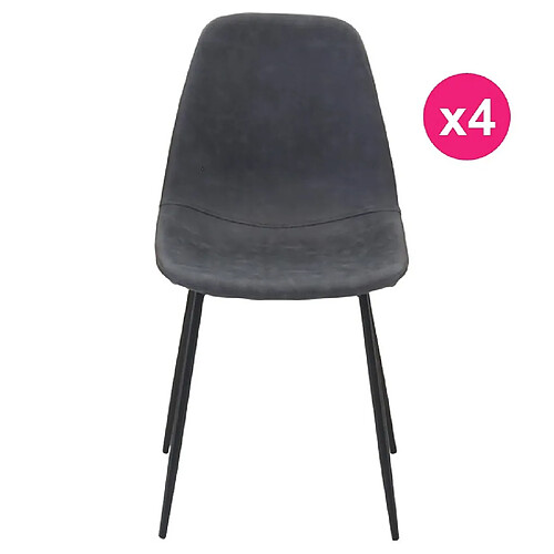 Lot de 4 Chaises Repas Noir Vieilli Piétement Métal Noir KosyForm