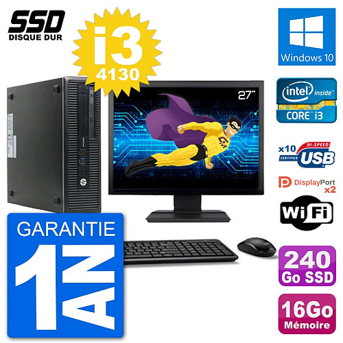 PC HP EliteDesk 800 G1 Ecran 27" Core i3-4130 RAM 16Go SSD 240Go Windows 10 Wifi · Occasion